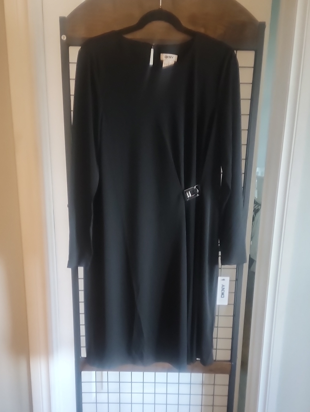 DKNY Black Long Sleeve Sheath Dress with Side Buckle